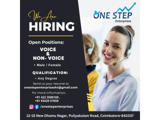Onestep Enterprises hiring for Voice and non voice process